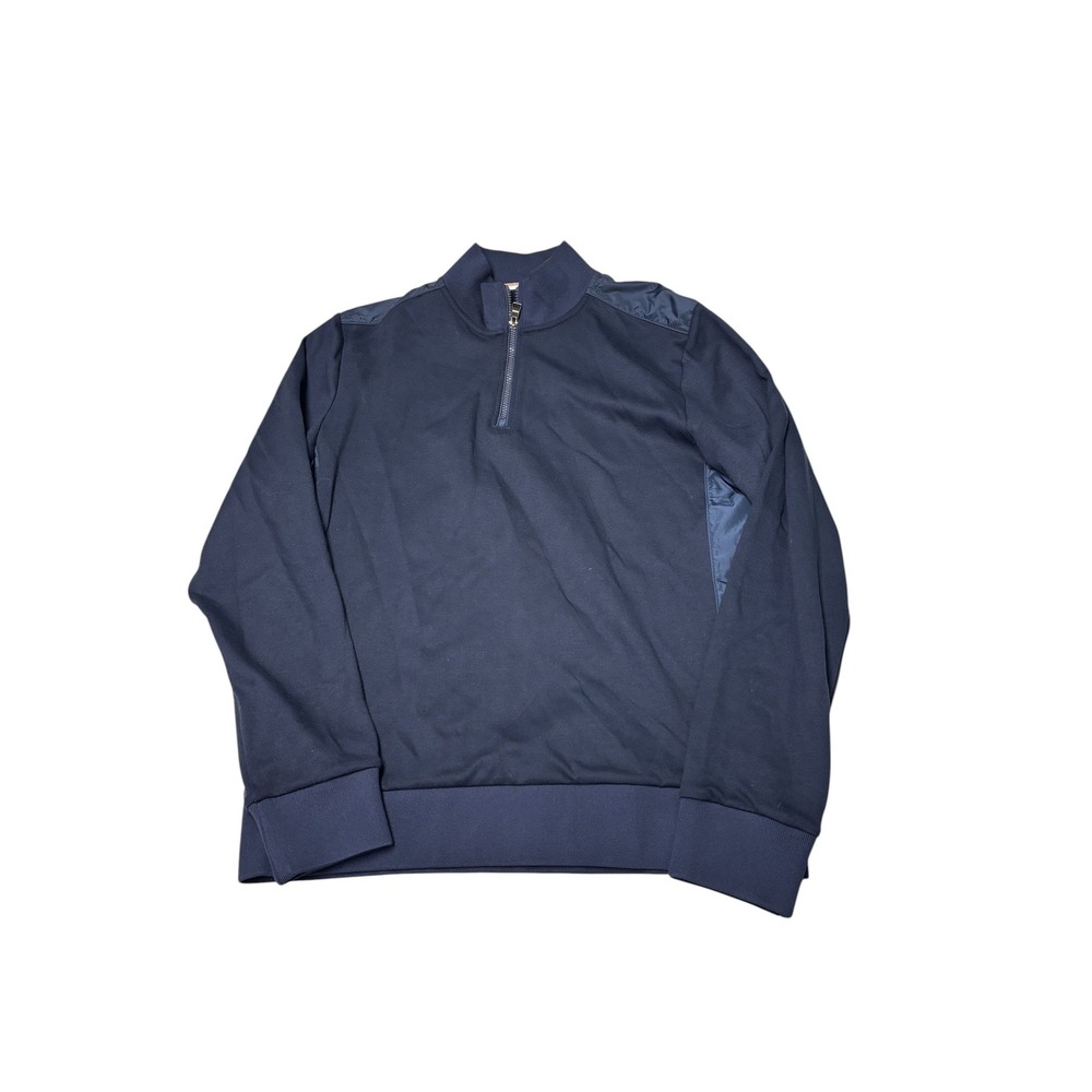 Hugo Boss Sidney 75 Navy Blue Quarter Zip Mixed Media Pullover Mens Size M